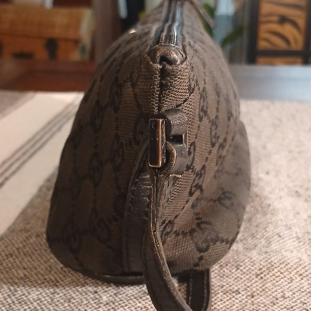 Authentic Gucci Vintage Hand Bag Pouch Purse GG Canvas Leather Black - Picture 3 of 16